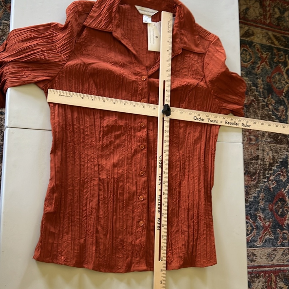 Christopher & Banks size med rust color button down, top three-quarter sleeve - Picture 14 of 15